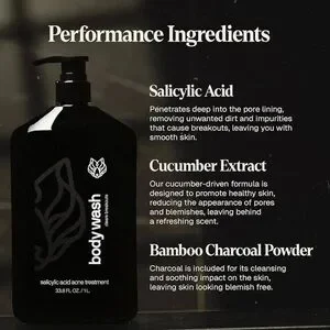Black Wolf Body Wash 1 Liter Salicylic Acid Charcoal Helps Acne Breakouts 33.8oz