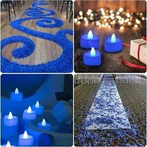Blue Artificial Rose Petals And 24 Blue Flameless LED Candles Set