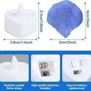 Blue Artificial Rose Petals And 24 Blue Flameless LED Candles Set