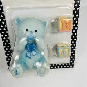 Blue Baby Bear And Blocks Candle Holder Cake Toppers Candle Keepsakes NPR NEW