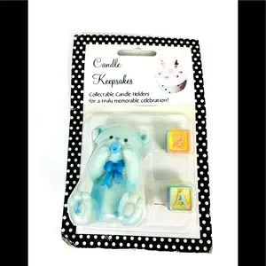 Blue Baby Bear And Blocks Candle Holder Cake Toppers Candle Keepsakes NPR NEW