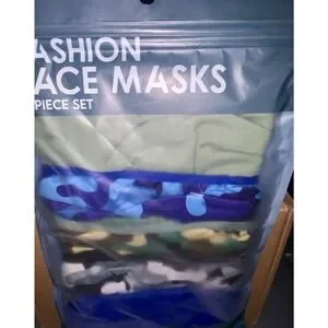 Blue Camo Pattern Fabric Face Mask Unisex 5 Pack Plus