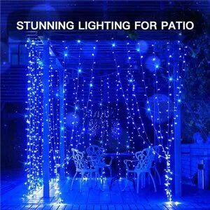 Blue Curtain Fairy String Lights 200 LED USB Remote Wedding Wall Bedroom Decor