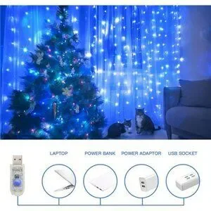 Blue Curtain Fairy String Lights 200 LED USB Remote Wedding Wall Bedroom Decor