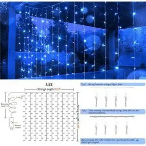 Blue Curtain Fairy String Lights 200 LED USB Remote Wedding Wall Bedroom Decor