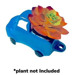 BLUE PICK UP TRUCK CERAMIC PLANTER NWT