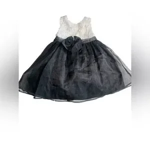 Blueberi Boulevard Black And White Sleeveless Flower Sash Dress Size 3T