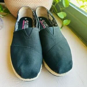 Bobs By Skechers Womens 34101 Black Textile Comfort Wedge Slip On Shoes Size 8