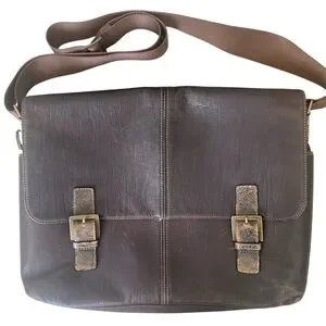 Boconi Bryant Brown Leather Double Buckle Messenger Bag Travel Distressed