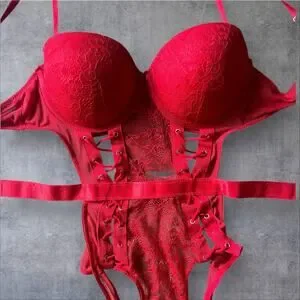 Body Rage Red Bodysuit Lace Up Size Large
