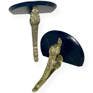Bombay Co Hollywood Regency Brass Black Marble Wall Display Shelves Set of 2 VTG