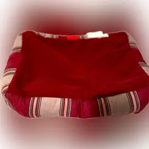 BOOTS & BARKLEY SMALL RED BURGUNDY TAN PLUSH COMFY PET DOG PUPPY BED CAT KITTY