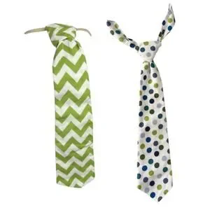 Boys Adjustable Neckties Set of 2 Green White Polka Dots Chevron 2-5 Years Old