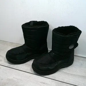Boys Winter Snow Boots Black Size 2 Fleece Lined