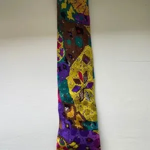BRIONI Tie Italian Silk Handmade Abstract Motif Purple Yellow Green