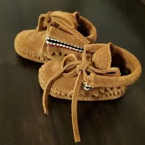 Brown Leather Braid Moccasins Booties Baby Size:1