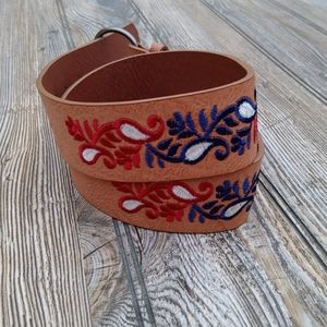Brown Red Blue White Stitched Embroidered Belt Brown Red Blue White Stitched Embroidered Belt