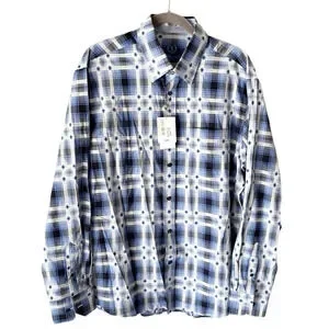 BUGATCHI Geometric Button Down Shirt in Blue & White XL NWT #149 BUGATCHI Geometric Button Down Shirt in Blue & White XL NWT #149