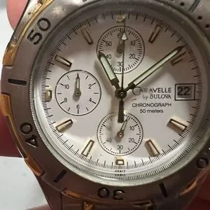 Bulova Chronograph White Dial Watch 2 Tone 45B17