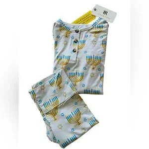 Bums & Roses Pajama Set Holiday Hanukkah Menorah Stars 2 Piece Bamboo 4T NWT