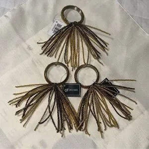 C&F Home Gold Set Of 8 Tone Brown Shades Beaded Tasseled Dinner Napkin Rings