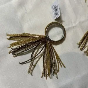 C&F Home Gold Set Of 8 Tone Brown Shades Beaded Tasseled Dinner Napkin Rings