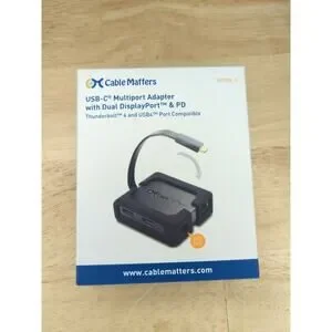 Cable Matters USB C Dual Monitor Hub 4K DisplayPort 2X USB 2.0 Ethernet -Black