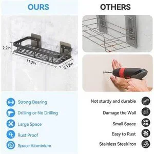 Caddy Bathroom Organizer Wall Mount Shower Organizer With 8 Hooks Black