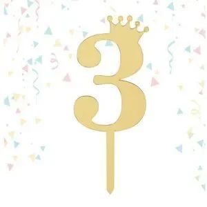 CAKE Topper # 3 Golden Mirror Reflecting Chic NWT Number Three