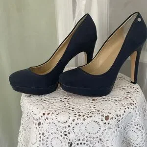 Calvin Klein Kendall Dark Blue Suede Platform Heels Vintage 8.5