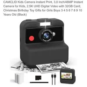 CAMCLID Kids Camera Instant Print 3 0 Inch/48MP Instant Camera For Kids(Black)