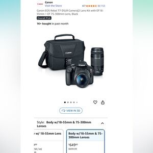 Canon EOS Rebel T7 Dig SLR Premium Kit With 2 Lens: 18-55mm And 75-300mm Lens