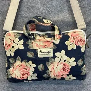 CANVASLIFE Laptop Bag Women's Blue Pink White Rose Floral Padded Sleeve Case