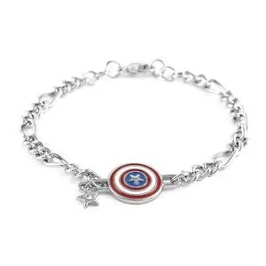 Captain America Figaro Shield Enameled Bracelet In Silvertone 7.5"