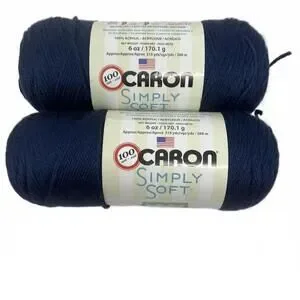 CARON Simply Soft Yarn 100% Acrylic Color: Dark Country Blue 6oz LOT of 2 Skeins