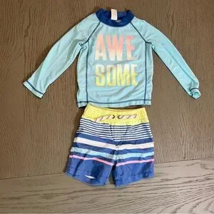 Carter's Kids Boys Blue and Yellow Awesome Rashguard Swim Set size 18 M