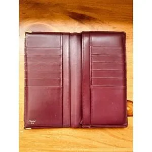 CARTIER Paris Burgundy Leather Billfold Breast Waller 12 Card Holder Pre-owned