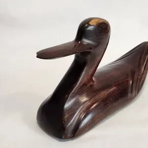 Carved Ironwood Duck Figurine 9" Long Brown Heavy - *FLAW*