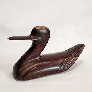 Carved Ironwood Duck Figurine 9" Long Brown Heavy - *FLAW*