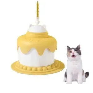 Cat Birthday Cake Bowl Slow Feeder Food Bowl Feeding Spoon Can Cover Yellow