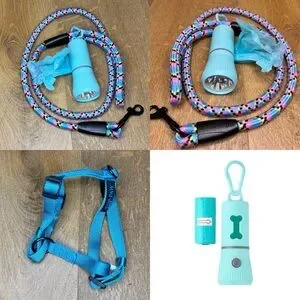 Cat Dog Puppy Walk Set Kit Harness Leash Bag Holder Flashlight 80s Style Retro