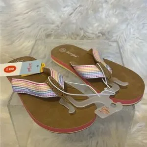 Cat & Jack Brown And Milticolored Sandals With Striped Straps New Kids