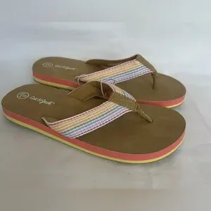 Cat & Jack Brown and milticolored Sandals with Striped Straps new kids