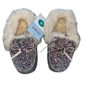 Cat & Jack Moccasin Slippers Size 8 Multicolored Glitter Fuzzy