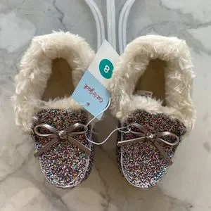 Cat & Jack Moccasin Slippers Size 8 Multicolored Glitter Fuzzy