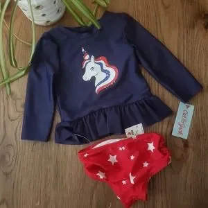 Cat & Jack Unicorn Ruffle Rashguard Swim Set NWT