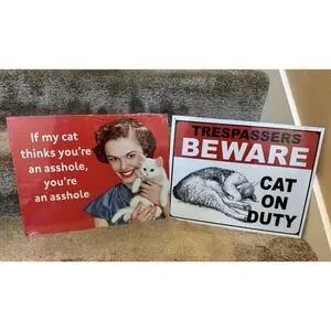 Cat Sign Warning Property Guarded By Cats Metal Cat Lover Signs