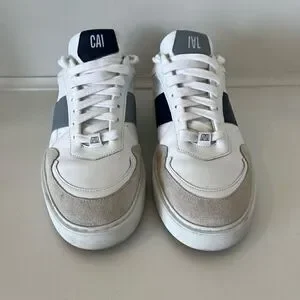 CAVAL Mens White & Blue Vegan Leather Trainers Sneakers - size 9(42)
