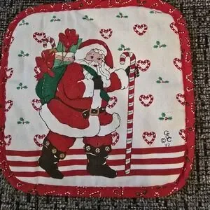 Cecil Saydah Company Christmas Santa Holiday Kitchen Towel Pot Holder Set VTG