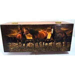 Cedar Lined Decorative Box 9.5"x4"x3" Horses Scenic
